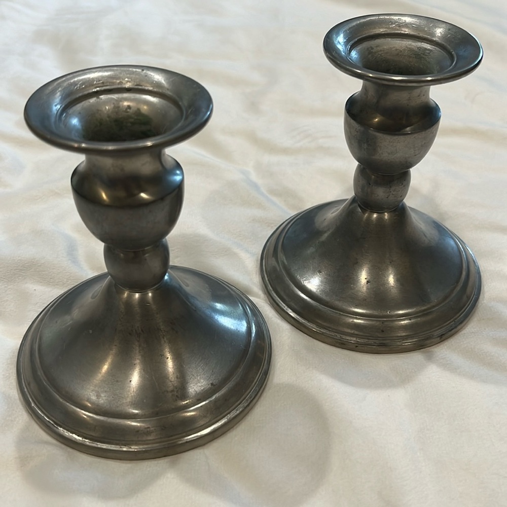 Pair of Vintage Web Pewter weighted 4 1/2 inch tall candlestick holders